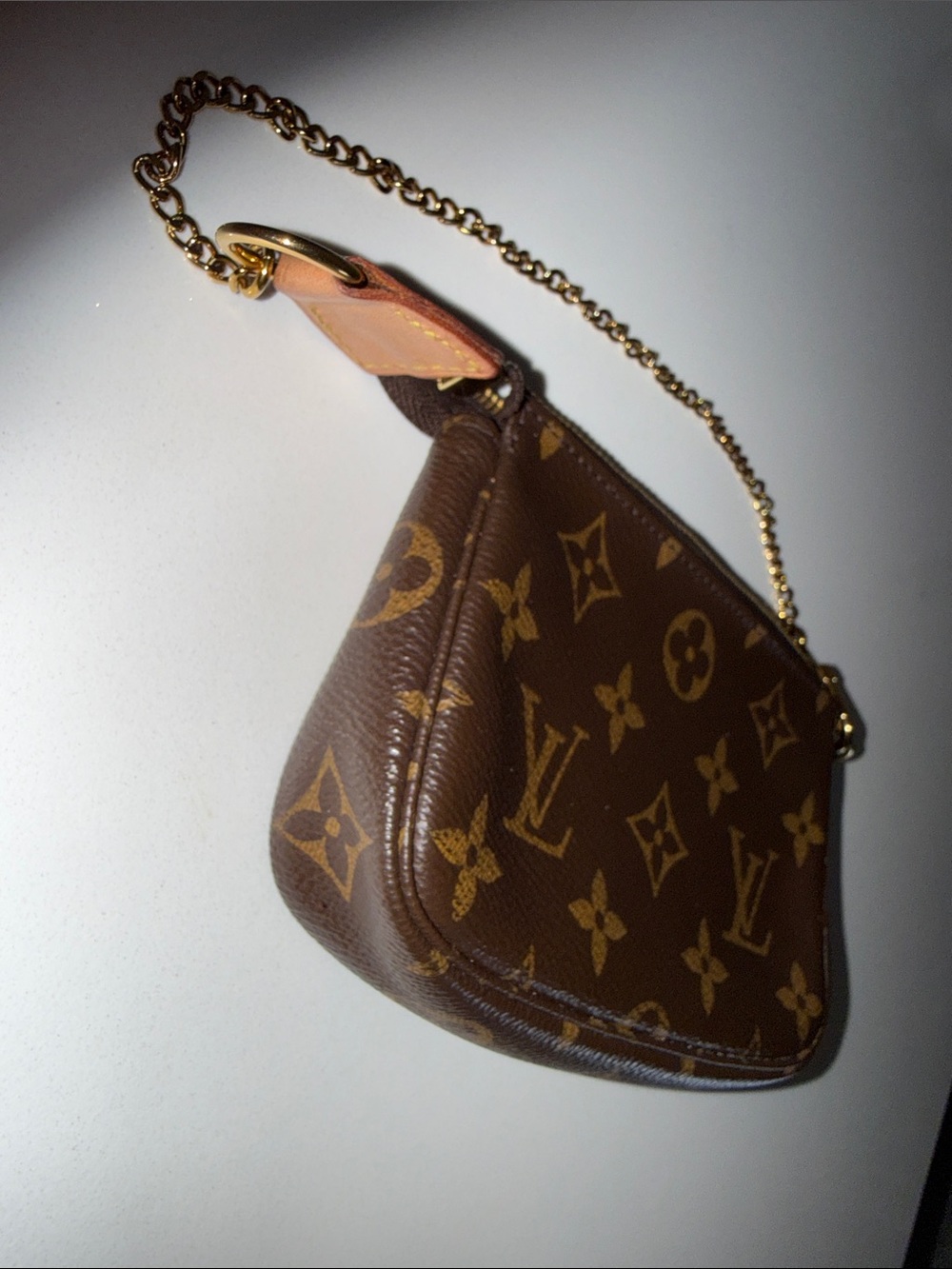 Louis Vuitton Brown Monogram Mini Pochette with Gold Chain - Picture 5 of 6